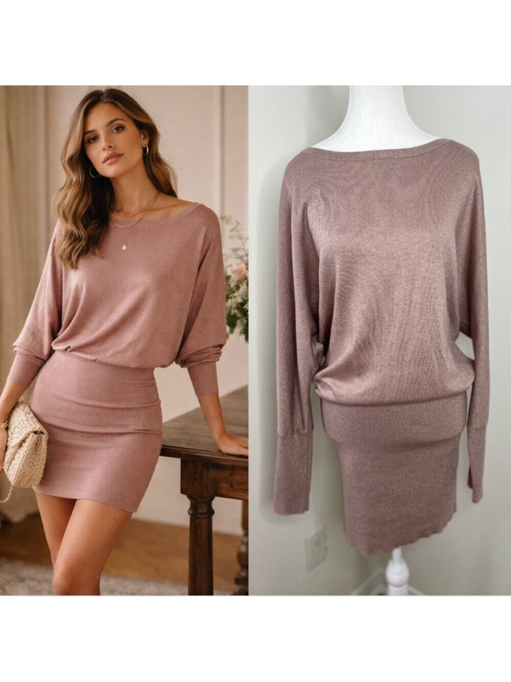 Leith Draped Bodycon Wool Blend Sparkle Sweater Dress M